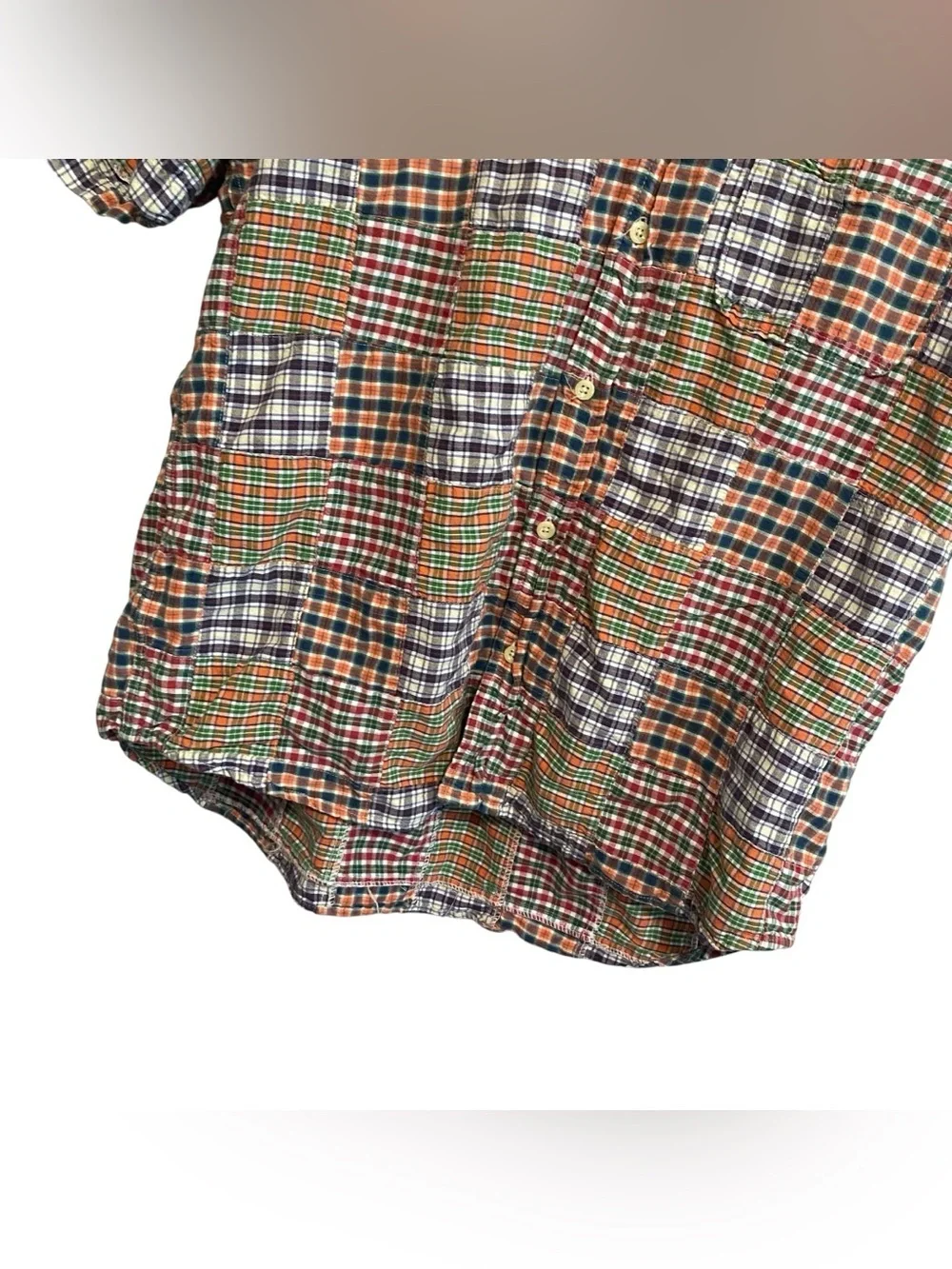 J.Crew Men's Short Sleeve Plaid Patchwork Cotton Button Down Shirt Size Medium